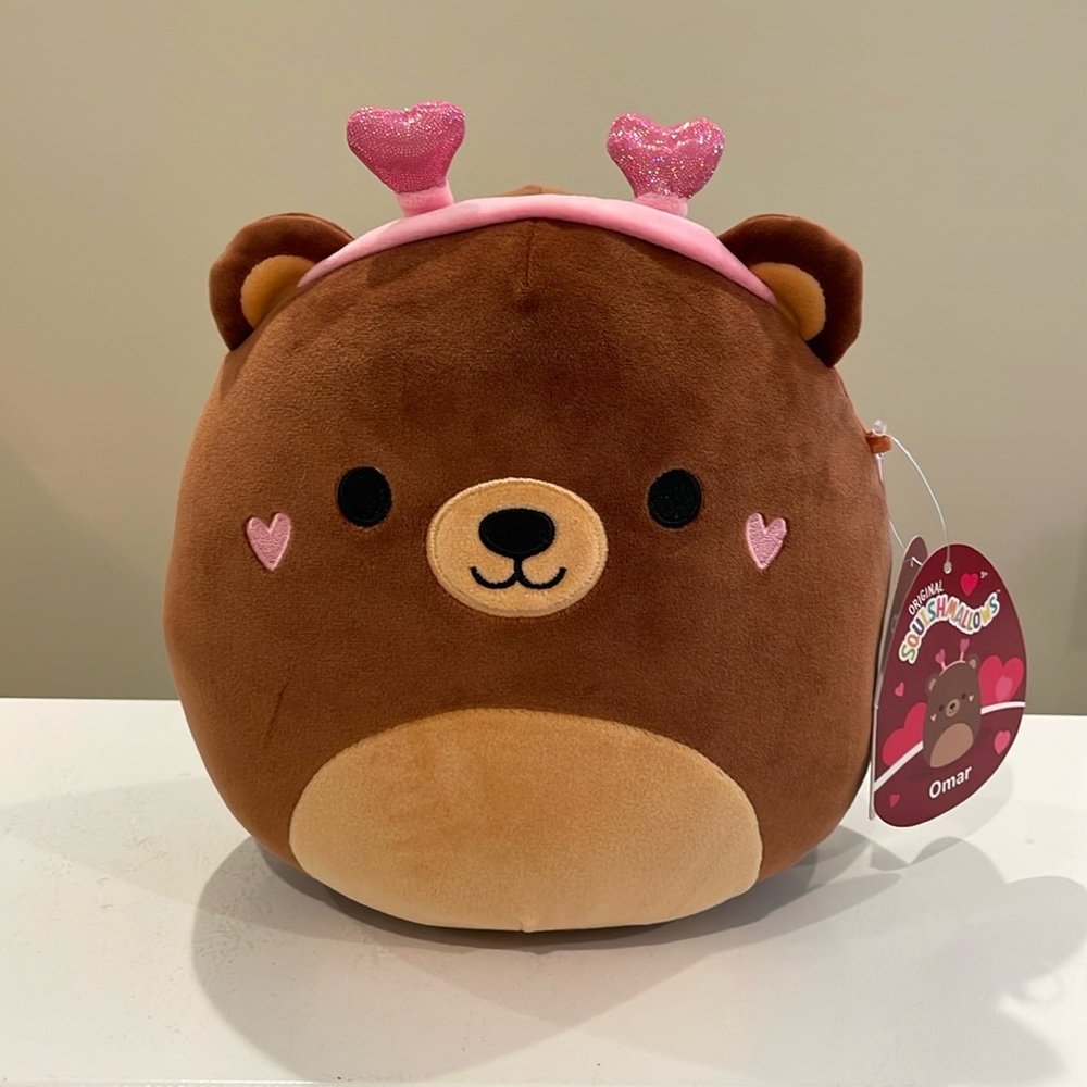 ⚡️NWT 8” Omar the Bear with Heart Headband Valentine Squishmallow